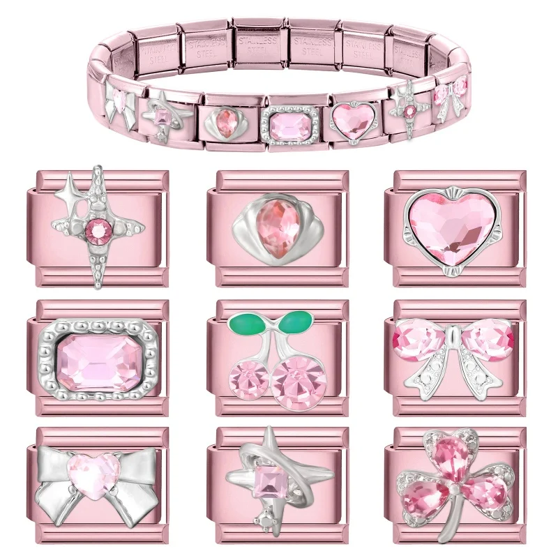 Pink Shell Bow Butterfly Heart Charm Links Bracelet Women DIY Making