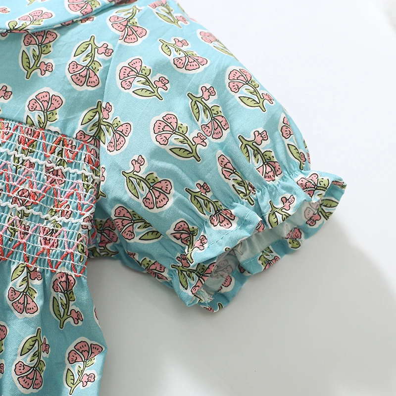 Kids Clothes 2025 Summer Dress Baby Girls Cartoon Flowers Holiday Dresses Children's Clothing Vestidos Cotton