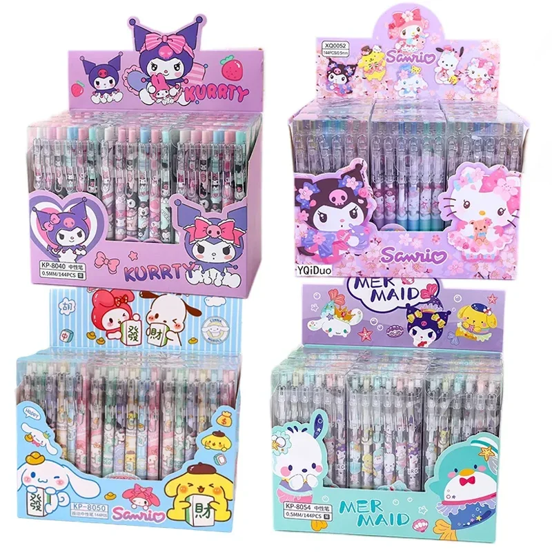 Długopisy żelowe Sanrio 12 szt. Kuromi Hello Kitty Melody urocza prasa w pudełku długopis na bazie wody podpis biurowy długopis sprzedaż hurtowa materiałów piśmiennych