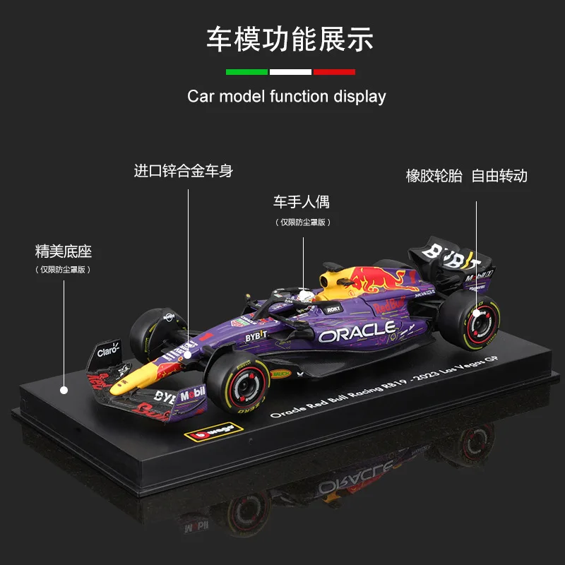 New Original Bburago 1:43 F1 Rb19 Las Vegas Gp Helmet Red Bull Rb19 Dust Cover #1 Max Verstappen #11 Sergio Perez Formula Racing 4