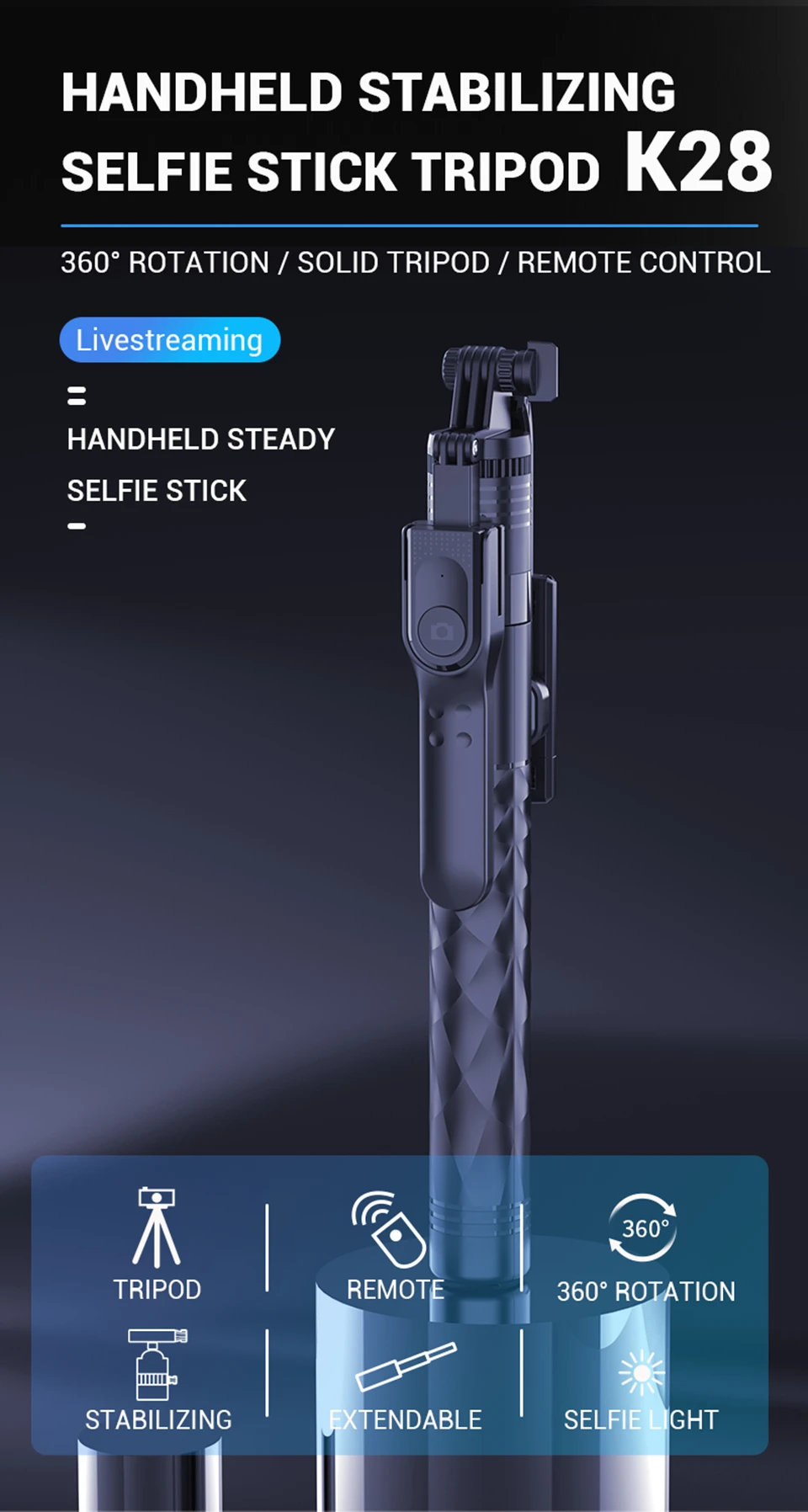 Description Picture 2 of itemCOOL DIER 1750mm Foldable Wireless Selfie Stick Tripod With Bluetooth Remote Shutter Phone holder Monopod For iphone Smartphone