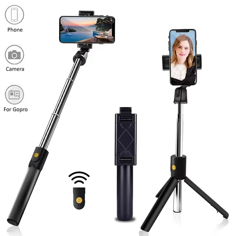 Mini perche à selfie portable pliable avec trépied et support pour téléphone, télécommande Bluetooth sans fil pour iPhone_voghion.com