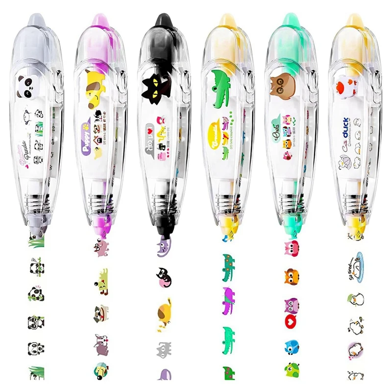 

6Pcs DIY Lace Correction Decoration Tape Pen Cute Erasers Magic Pens Press Type Decorative Pen Diary Decor Tape Pens