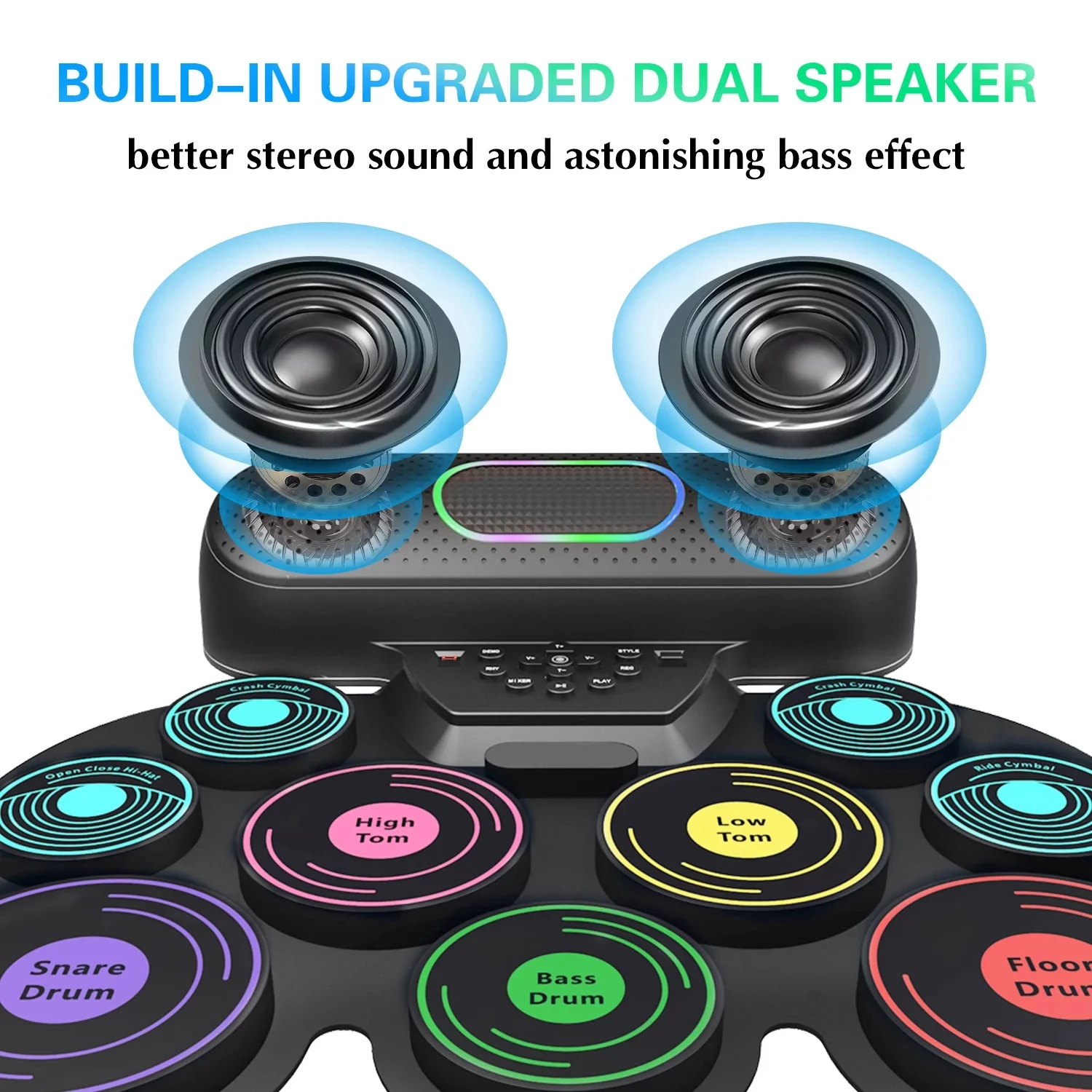 Electronic Drum Set for Kids Adults 9 Pads Portable MIDI Roll-up Drum Kit Dual Speakers/Headset Jack/Drumsticks/Foot Pedals
