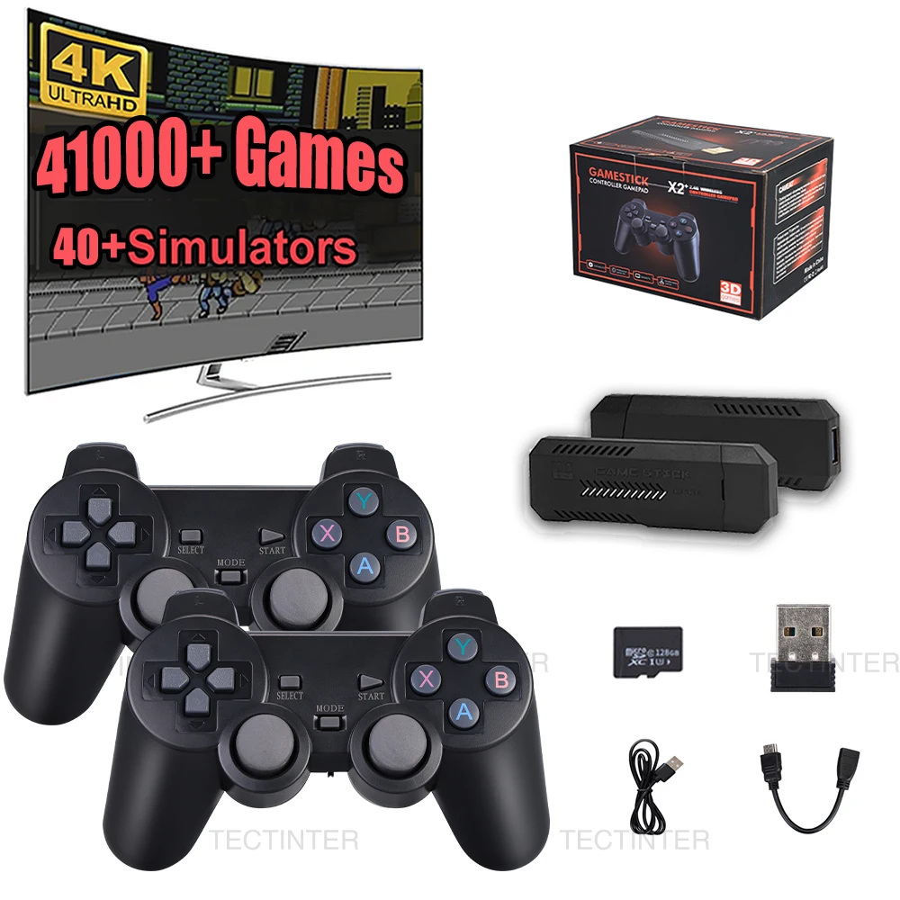 Retro X2 Plus Video Game Stick, controladores sem fios 2.4G, jogos 3D  incorporados, 4K Gamestick, saída HD, 37000 e 41000 jogos - AliExpress