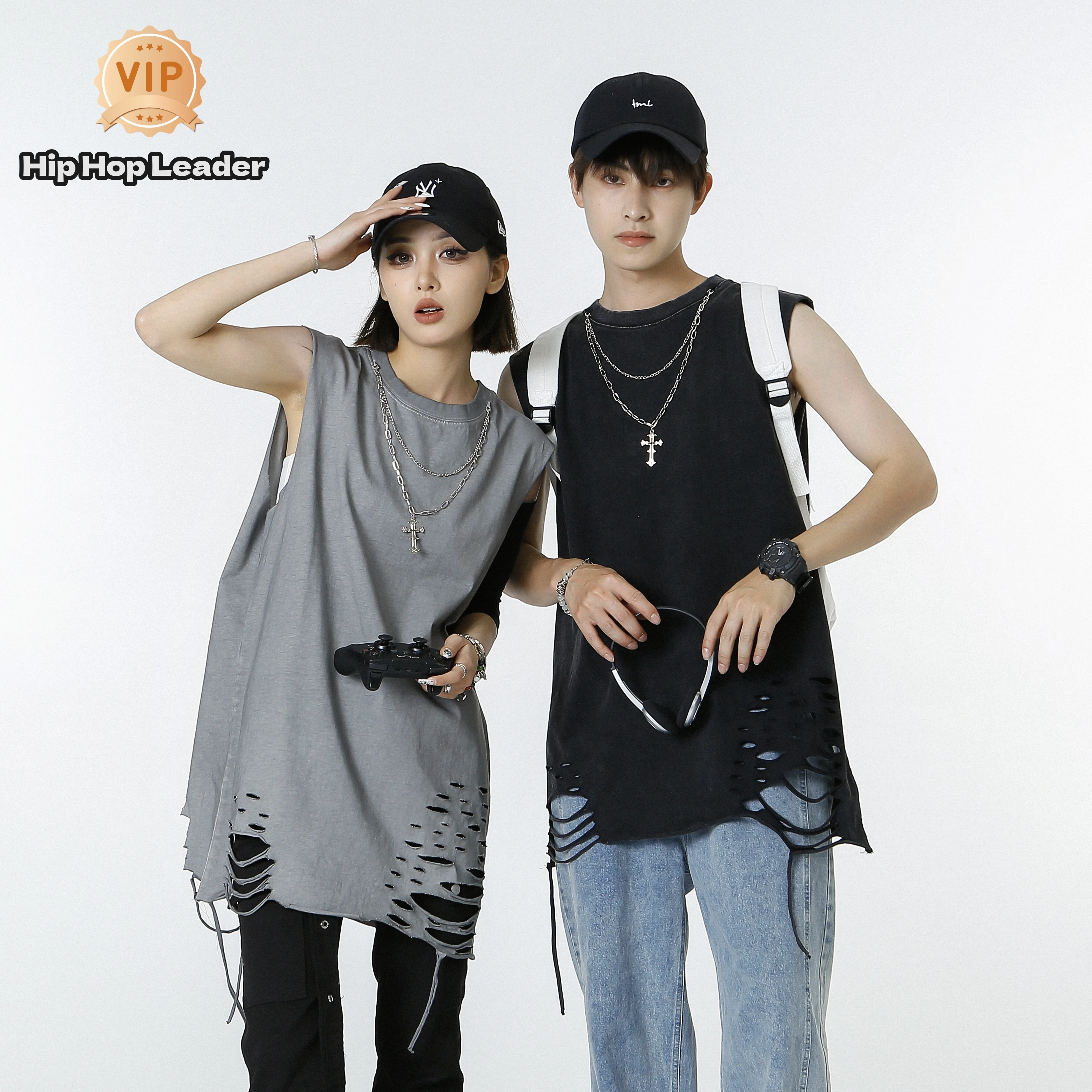

Hiphop Leader Officiel Store Y2k Originality Tattered Vest Unisex Casual Top Street Fashion Rapper Exclusive Tank Top Women'S Se