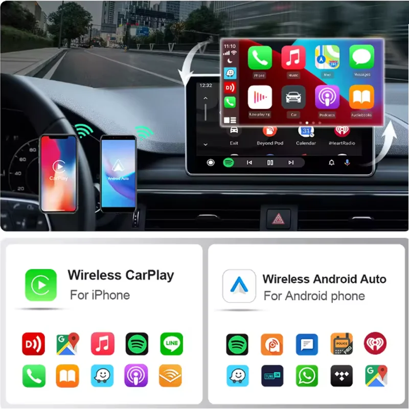 5 in 1 Smart AI Box TV Android System Navigation Wireless Carplay Adapter 2G+16G Plug&Play for Netflix YouTube