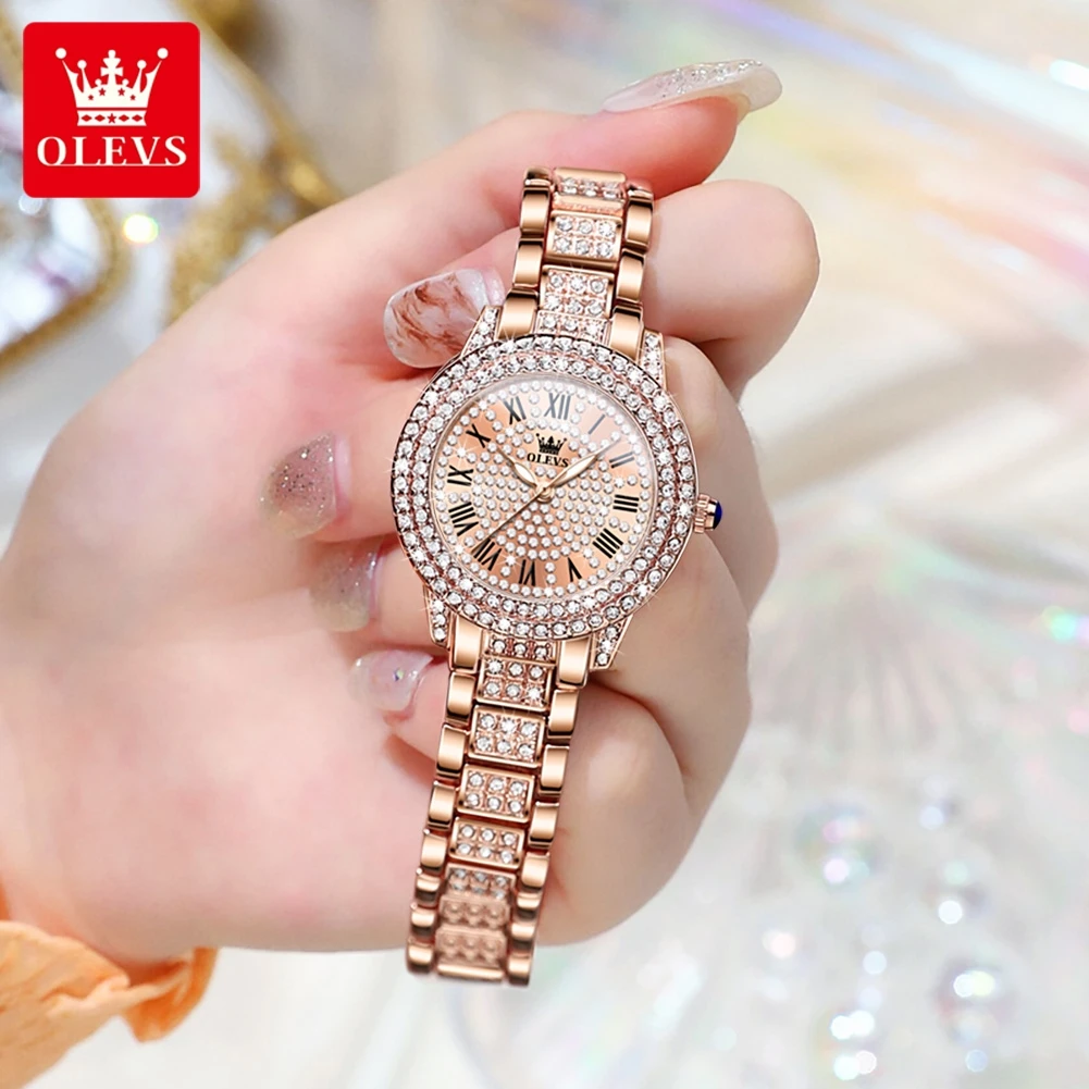 OLEVS Brand New Luxury Rose Gold Quartz Watch for Womens Stainless Steel Waterproof Fashion Diamond Women Watch Relogio Feminino