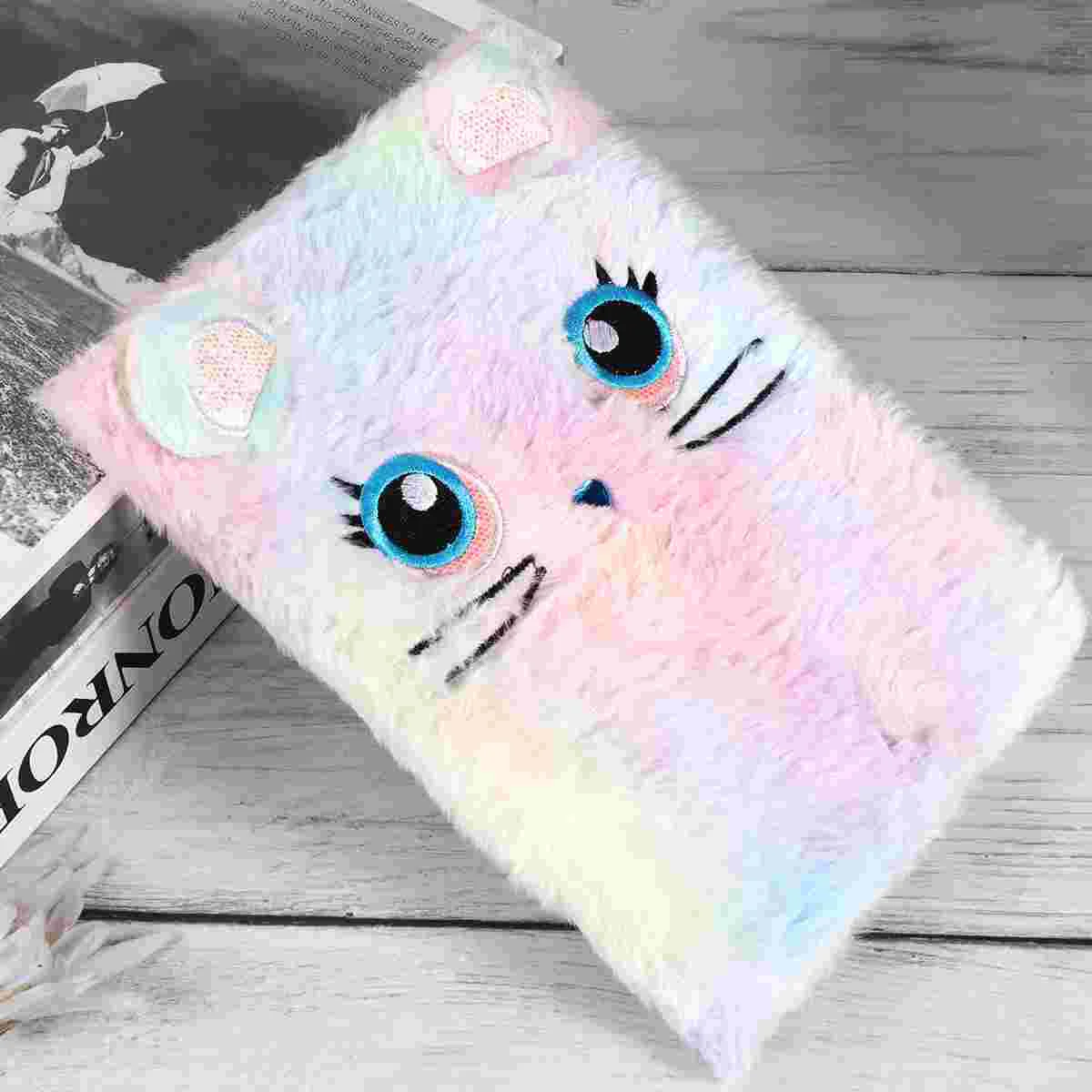 Cartoon Girls Notebook Fashion Plush Scrapbook Adorable Notebook Writing Pad Students Supplies (Colorful Cat)