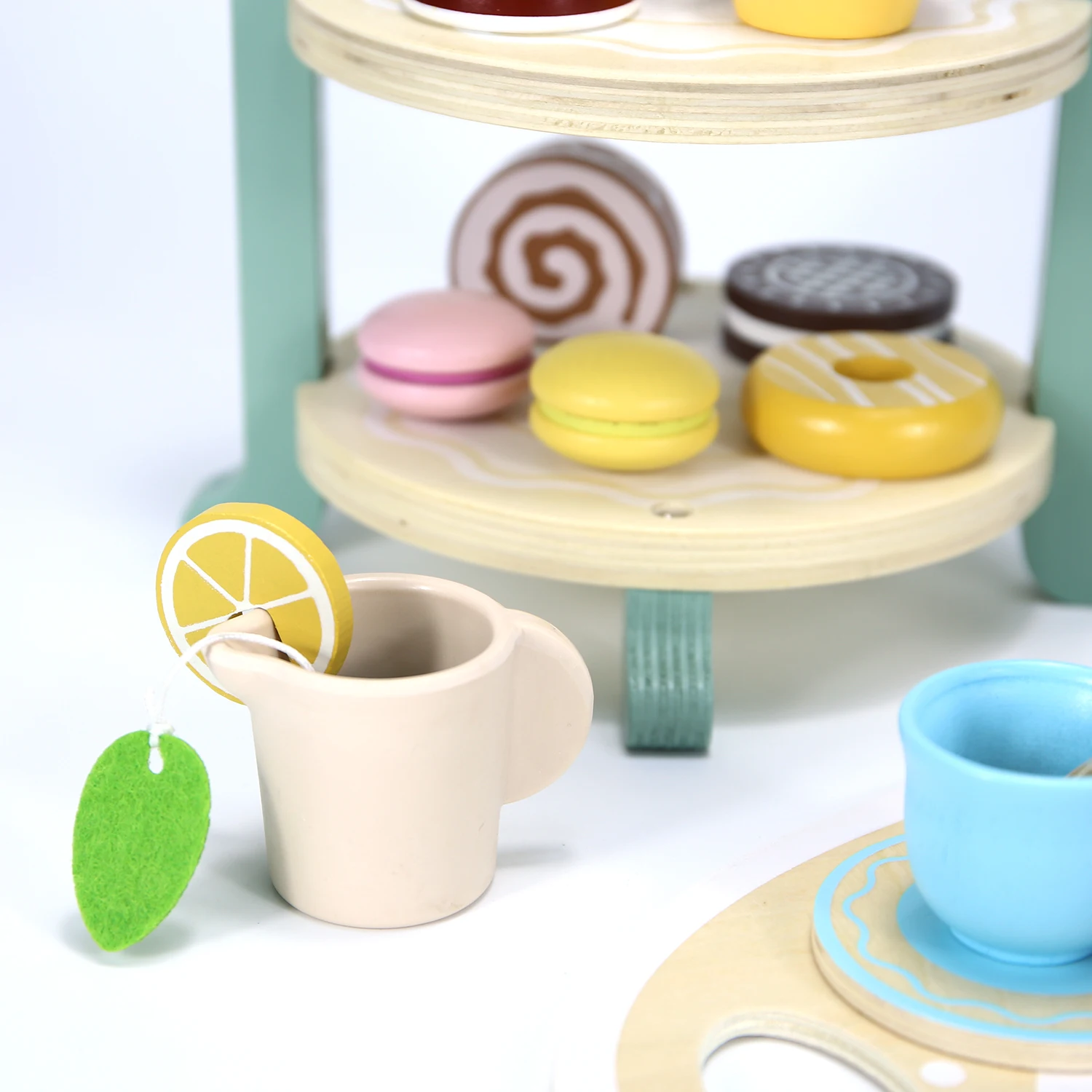 Kids Wooden Toys Afternoon Tea Toy Set Cake Ice Cream Tea Time Playset Toddler Pretend Play Kitchen Accessories kitchen toys pretend kitchen toys wooden ice cream playset wooden tea set toy