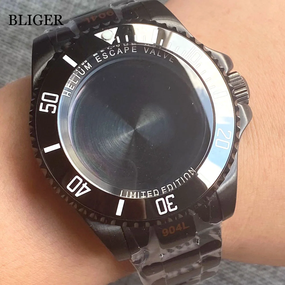 

BLIGER Fit NH35A NH36A 43mm PVD Black SEA Watch Case ETA 2824 PT5000 ST2130 MIYOTA 8215 DG Steel Bracelet Ceramics Bezel Insert