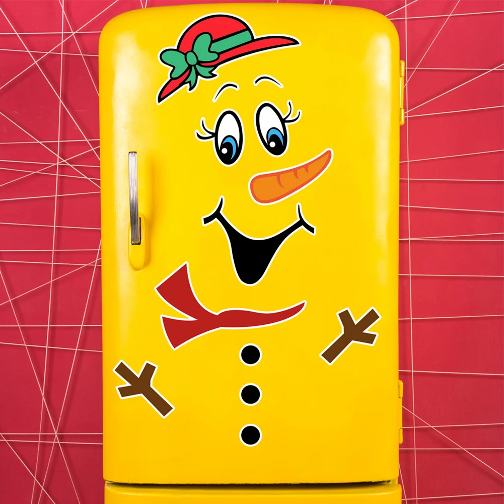 New Christmas Snowman Expression Magnetic Refrigerator Sticker DIY Cartoon Garage Door Waterproof Wall Sticker Decoration