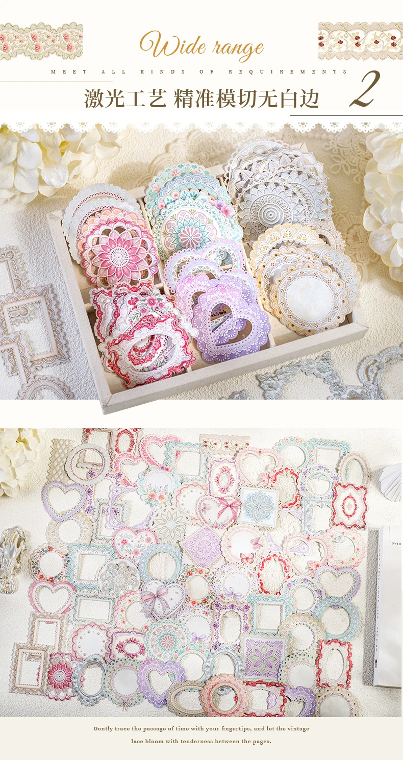 20 Blatt Lace Series Scrapbooking, dekorative Aufkleber für DIY-Fotorahmen, Collage, Dekoration, Bastelbedarf – Detail 4