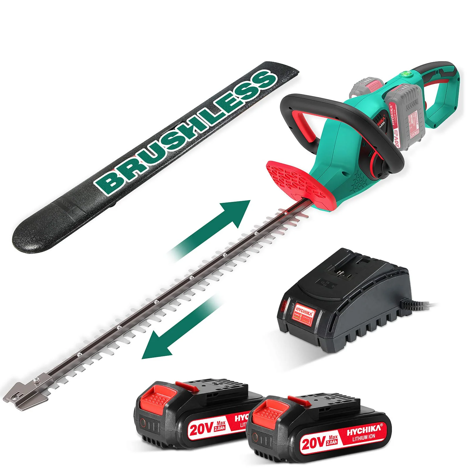 Tagliasiepi A Batteria Hychika Brushless 40V Con Set Di Tagliasiepi Da Giardino A Batteria 2 Pezzi 2.0Ah