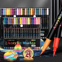 48Color Professional Art Use ual-Tip Acrylic Pens Markers,Dual-Tip Fine and Brush Tip Pens,Suitable for Stone, Wood, Calligraphy 1