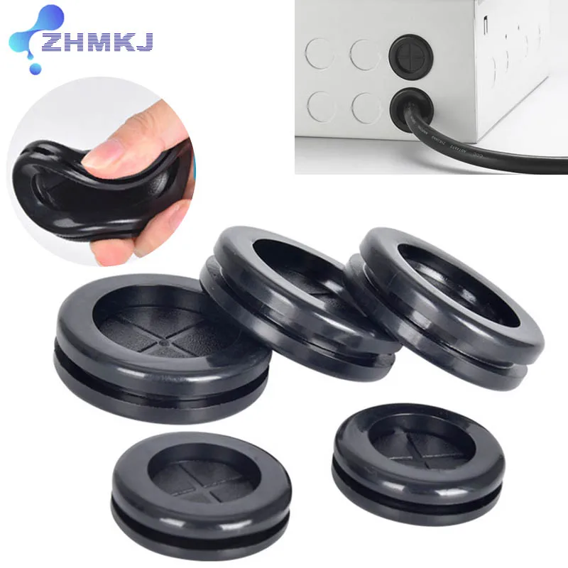 Rubber Round Electrical Wire Gasket Double-sided  Protect Black Grommet Blanking Hole Firewall Hole Plug Plastic Dustproof Coil