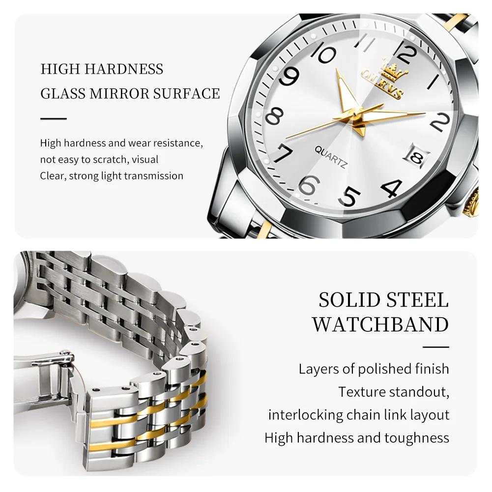 OLEVS Quartz Watch for Women Rhombus Mirror Solid Stainless steel Date Digital Dial Waterproof Elegant Bracelet Watch Set Gift women watches electronic watch