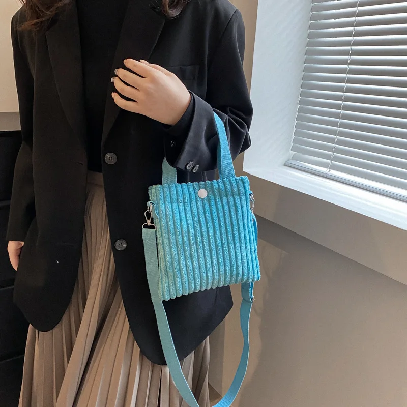 Spring Summer Woman Corduroy Bucket Bag Fashion Single Shoulder Bag Crossbody Small Square Tote Bag Mini Handbag 2024 New