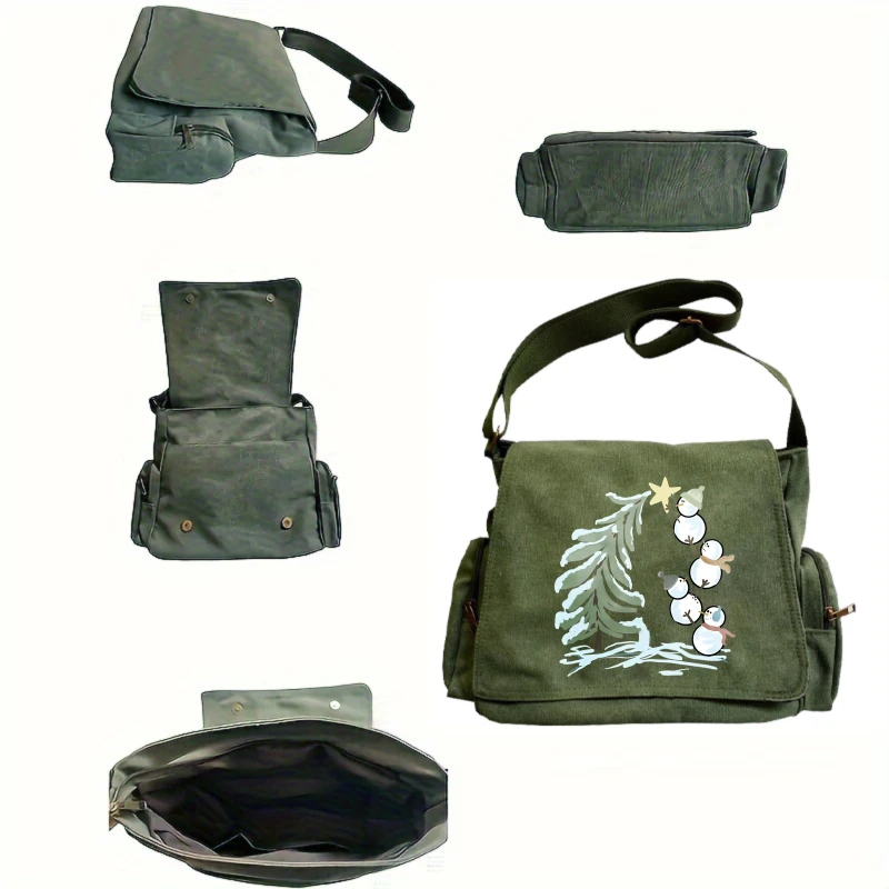 Christmas Women's Shoulder Bag Canvas Messenger Bag Large Capacity Snowman Print Women's Crossbody Bag