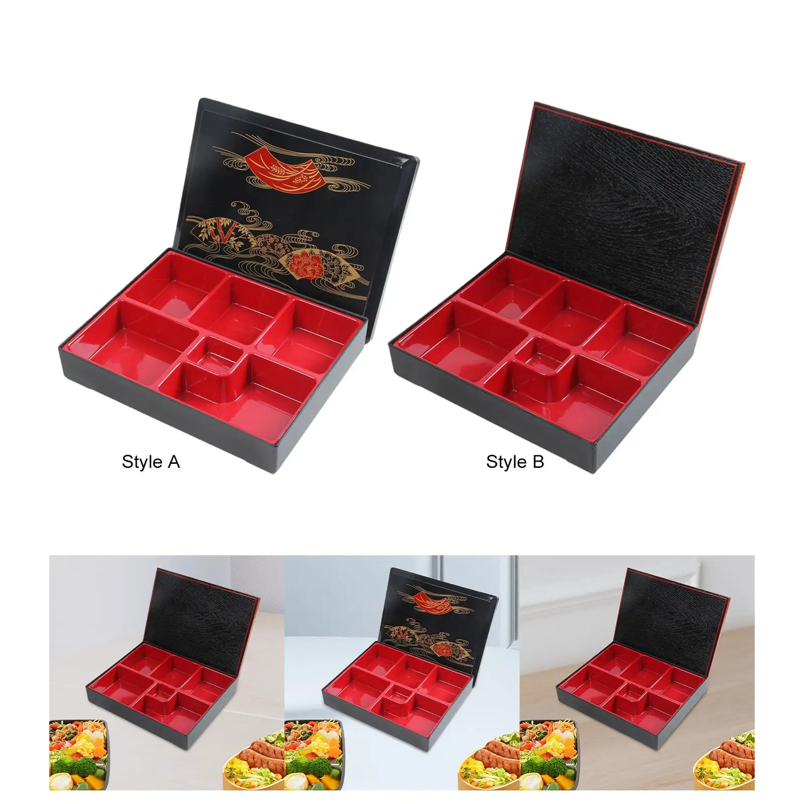 Japanese Bento Box Lunch Box Red and Black with Lid Food Container Traditional