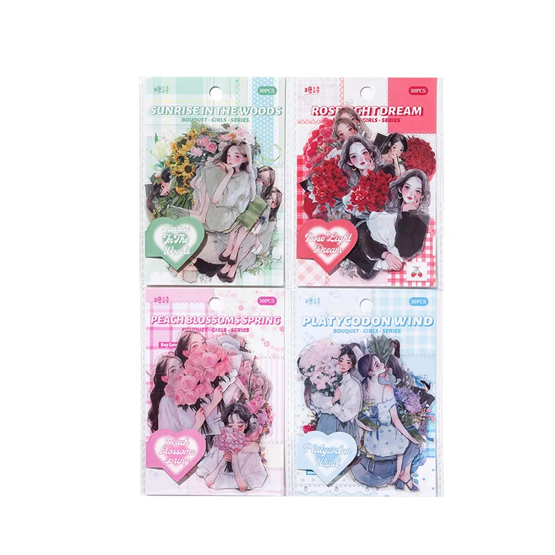 30pcs/1lot Kawaii 스크랩북 스티커 꽃다발 소녀 정크 저널 골드 플래너 편지지 스티커 플래너 장식