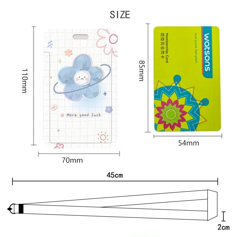 Blue Flower Slide Card Case - Cute Ins Style Student ID Holder with Neck Strap for Cards Storage (ABS Hard Shell)