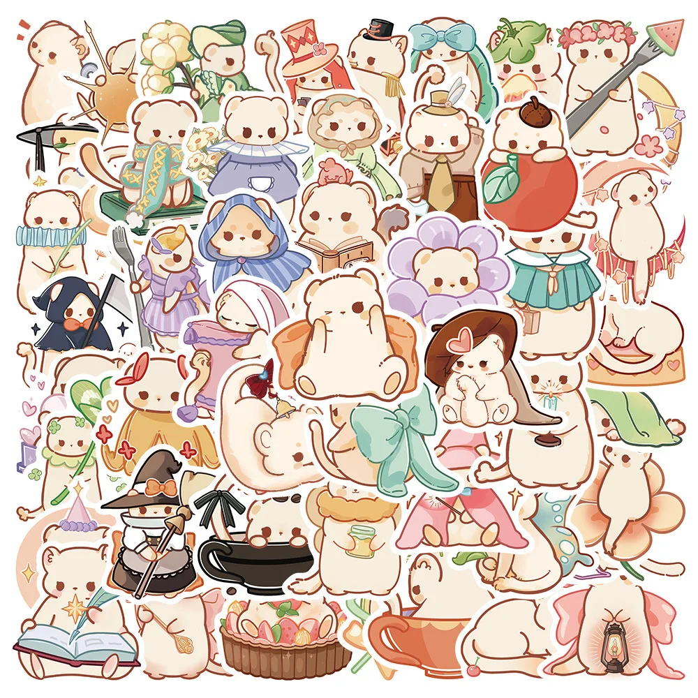 10/30/50PCS Cute Little Animal White Glaze Stickers DIY Car Bike Travel Luggage Phone Laptop Waterproof Funny Sticker Decals