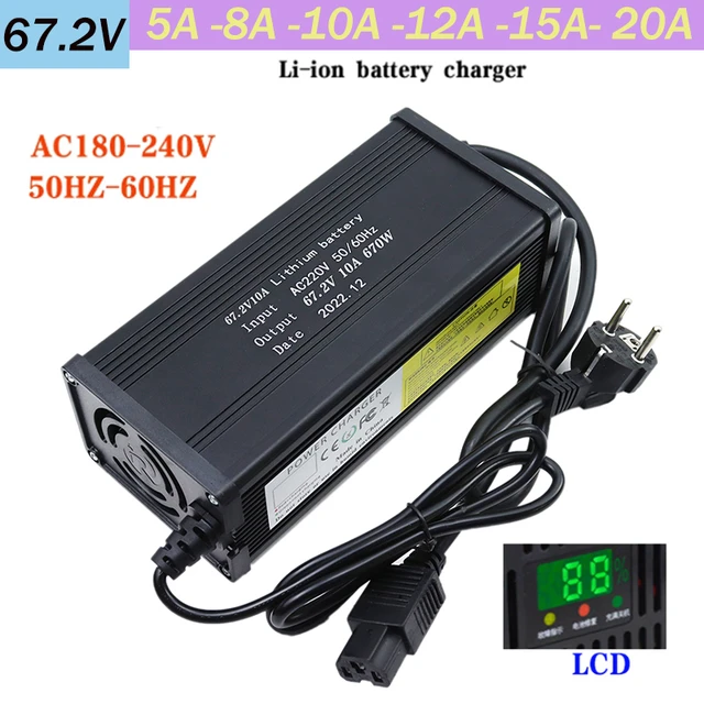 67.2V 5A/8A/10A/12A/15A/20A Li-ion Battery Charger LED display Power With  Fan 16S 60V E-bike Battery Fast Charger Aluminum Shell - AliExpress