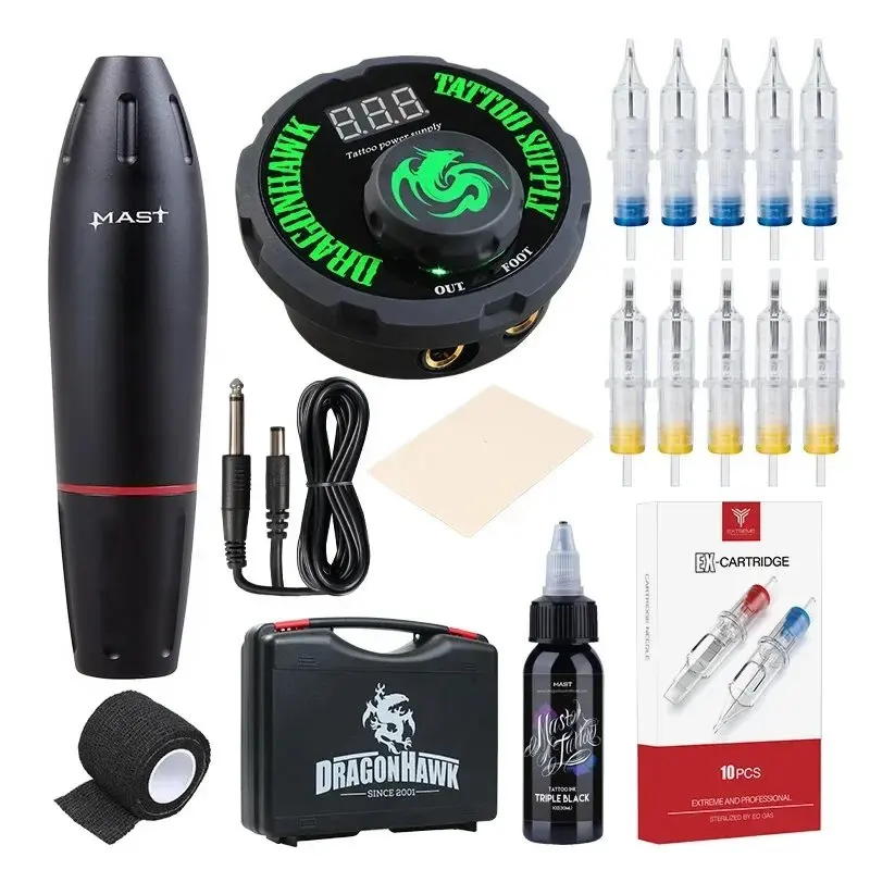 Dragonhawk – Kit de tatouage professionnel, Machine rotative, stylo, encre  d'alimentation, ensembles d'aiguilles, accessoires de maquillage,  boîte-cadeau - AliExpress