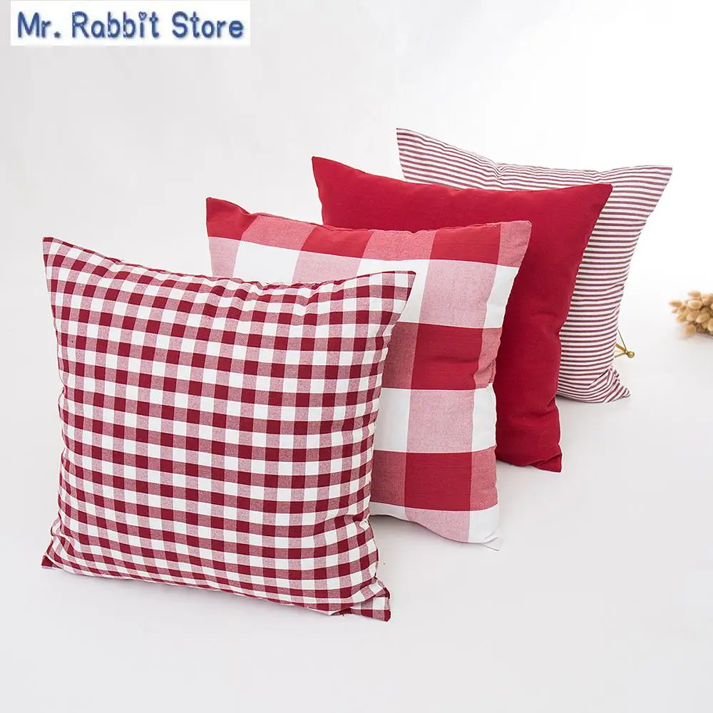 

New Year Livingroom Sofa Decorative Throw Pillows Christmas Plaid Cushion Cover Polyester Cotton Red Christmas Pillows Cover