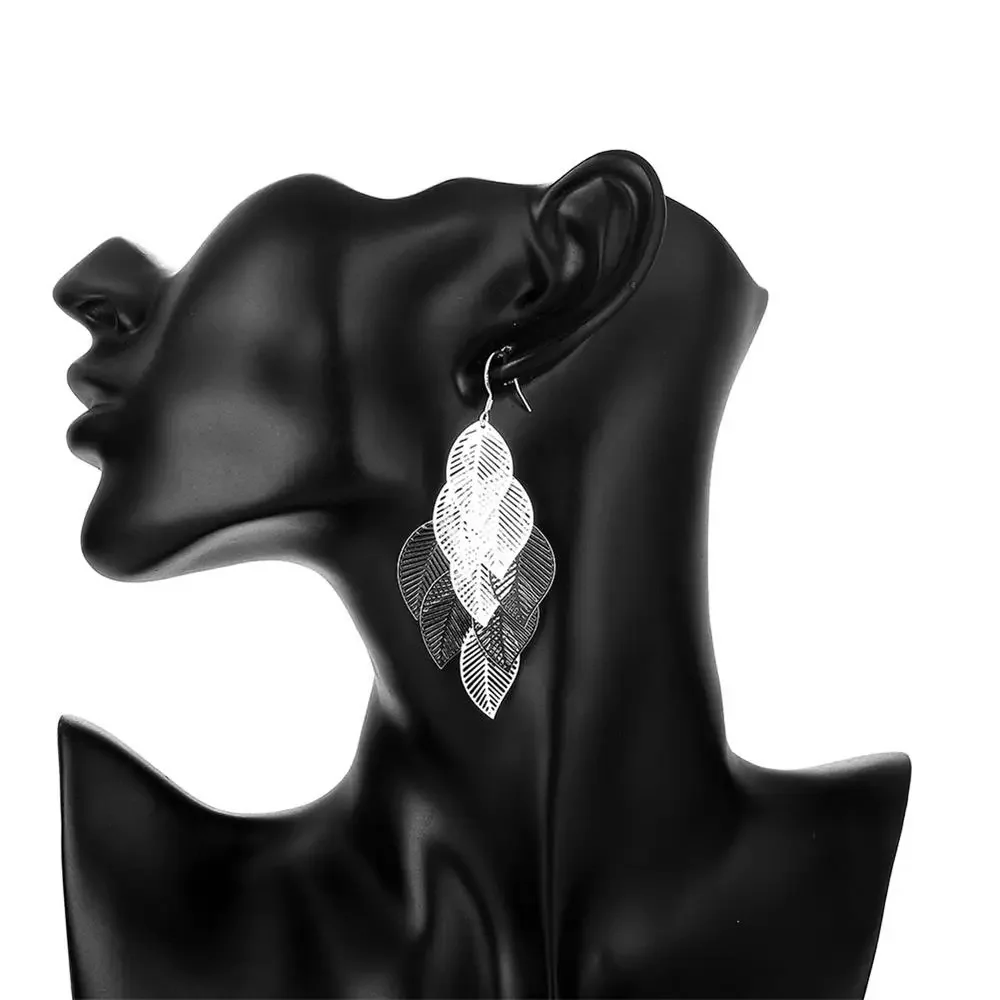 925 Sterling silver Layered Hollow Leaves Tassel Long Drop earrings for Woman fashion fine Jewelry wedding party Holiday gift