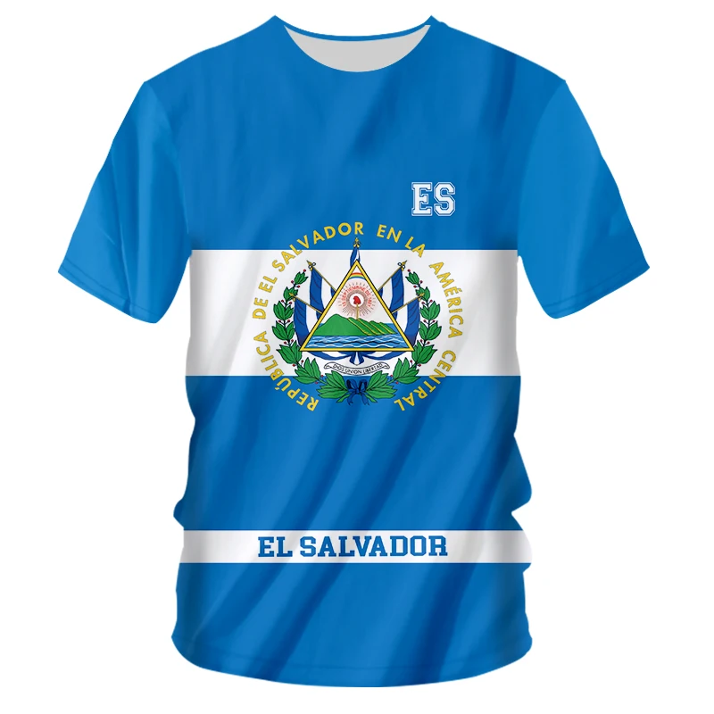 

El Salvador 3D Printing T-shirt T-shirt Flag Spanish Republic El Salvador Photo Clothing Large Blue Flag Men's Top