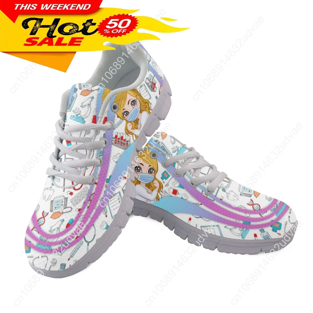 New Fashion Girls Casual Sneakers Personalized Nurse Medical Design Women Flats Shoes Female Nursing Lace Up Zapatos