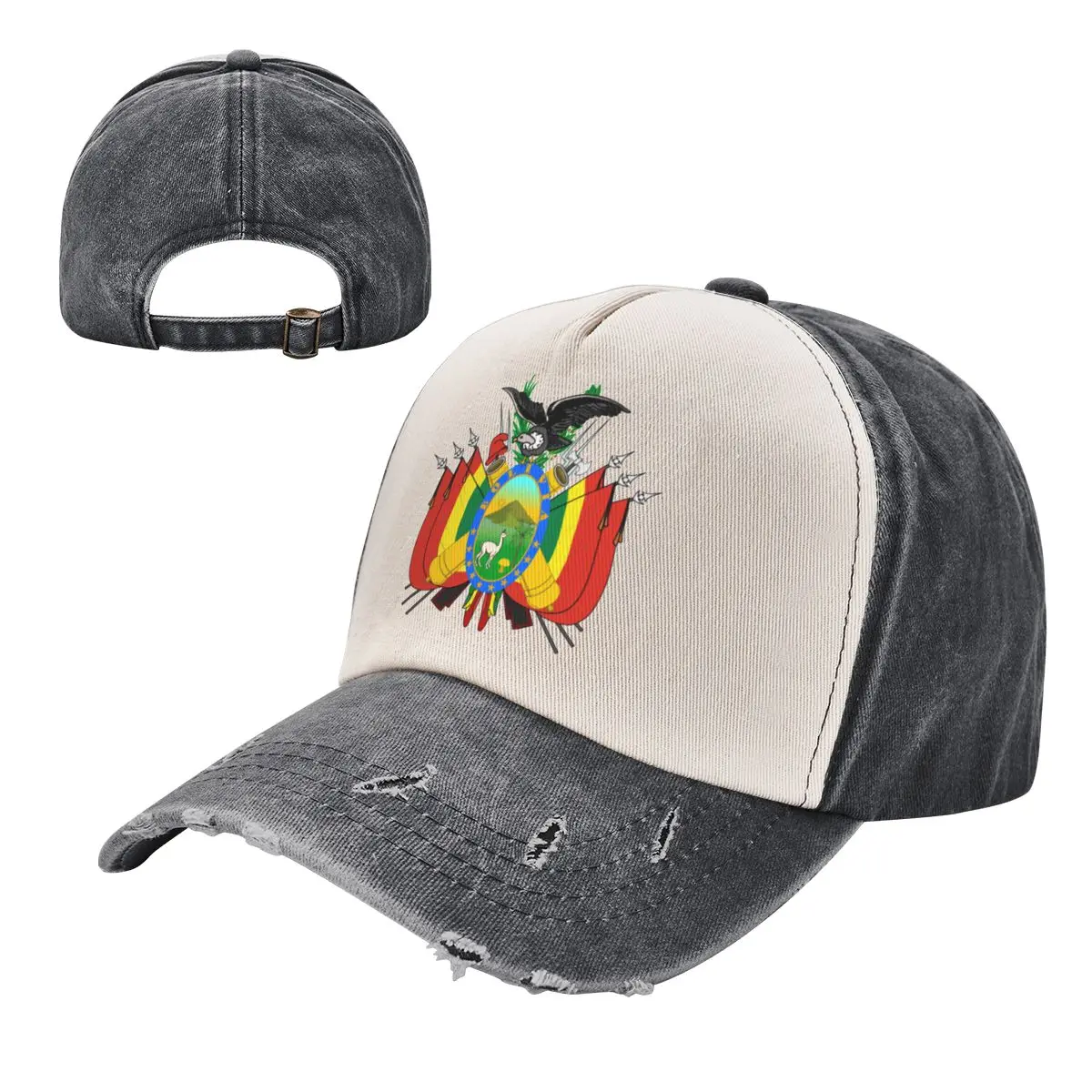 

Emblem Of Bolivia Color Blocking Distressed Baseball Cap Dad Hats Men Women Vintage Washed Cotton Trucker Adjustable Gift