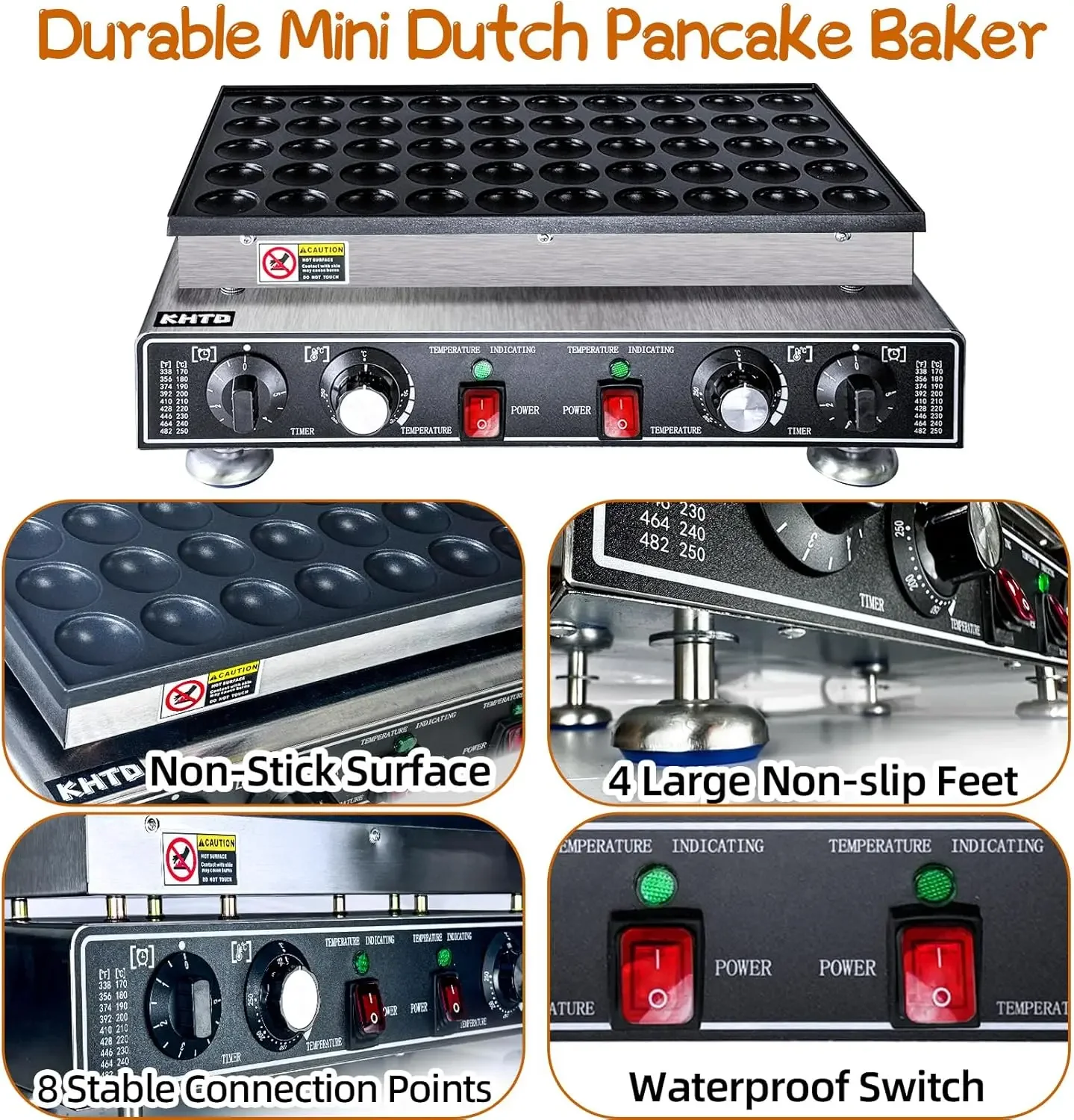 Mini Pancake Maker Machine, 50PCS Electric Nonstick Dutch Pancake Maker 110V 1600W, Commercial Muffin Maker with 2 Thermostats & 4