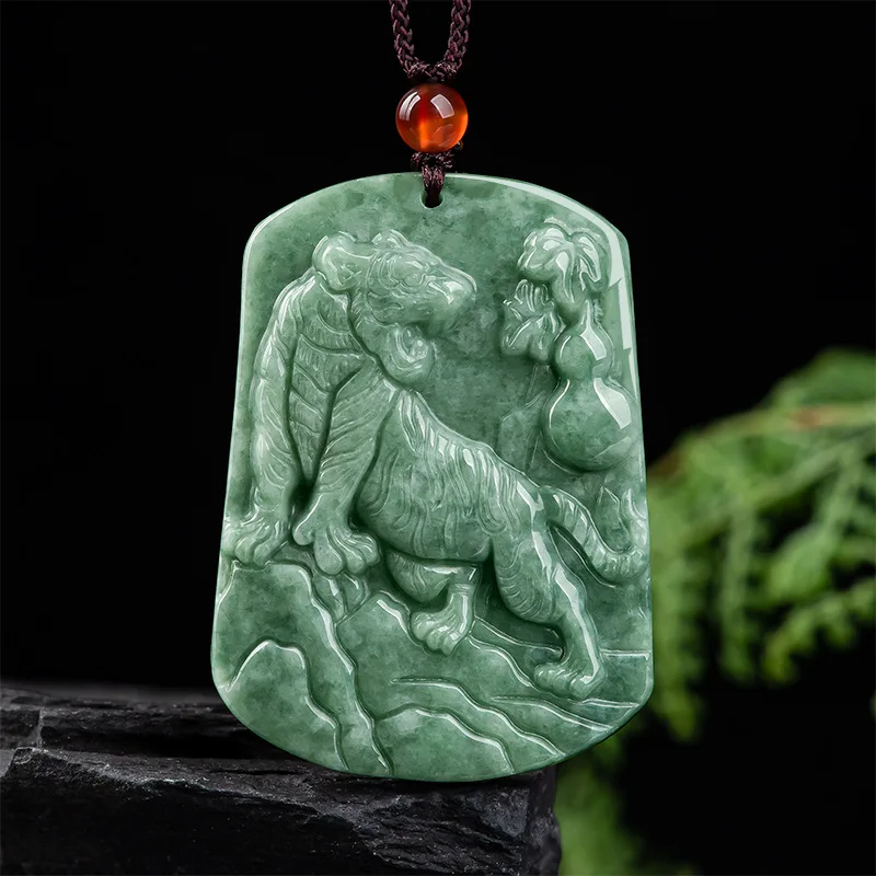 

Natural A-goods Burma Jadeite Zodiac Tiger Pendant Jewelry Bean Jade Charms Men's Women's Wholesale Drop Shipping