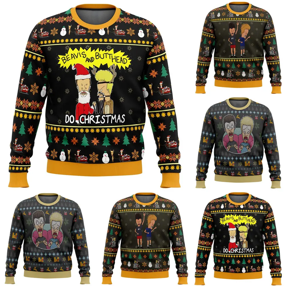 

Beavis And Butthead Do Christmas Ugly Christmas Clothes Christmas Gift Santa Claus Pullover Anime 2024 Men Women Sweatshirt