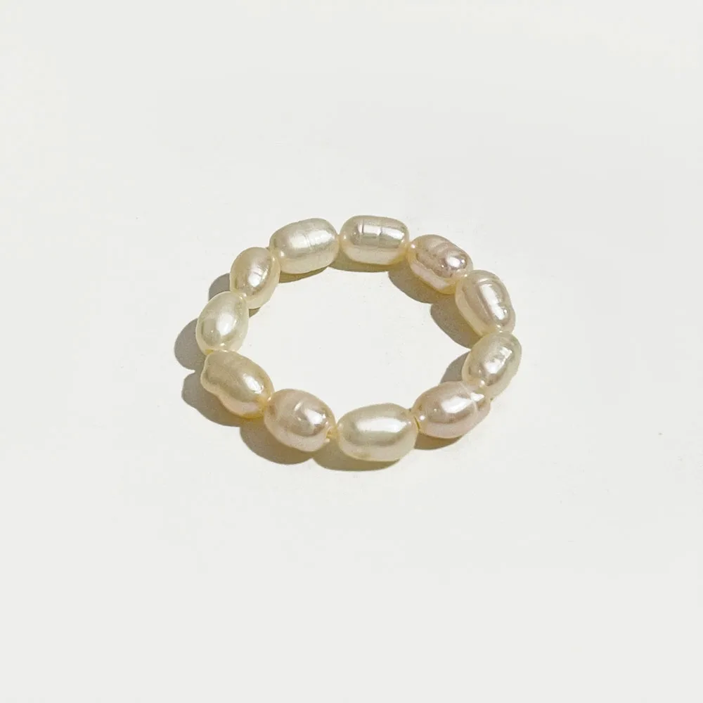Finger Ring Peri'sBox Multi Beaded Pearl Rings Natural Freshwater Pearl Geometric Rings for Women Continuous Circle Minimalist Ring finger ring