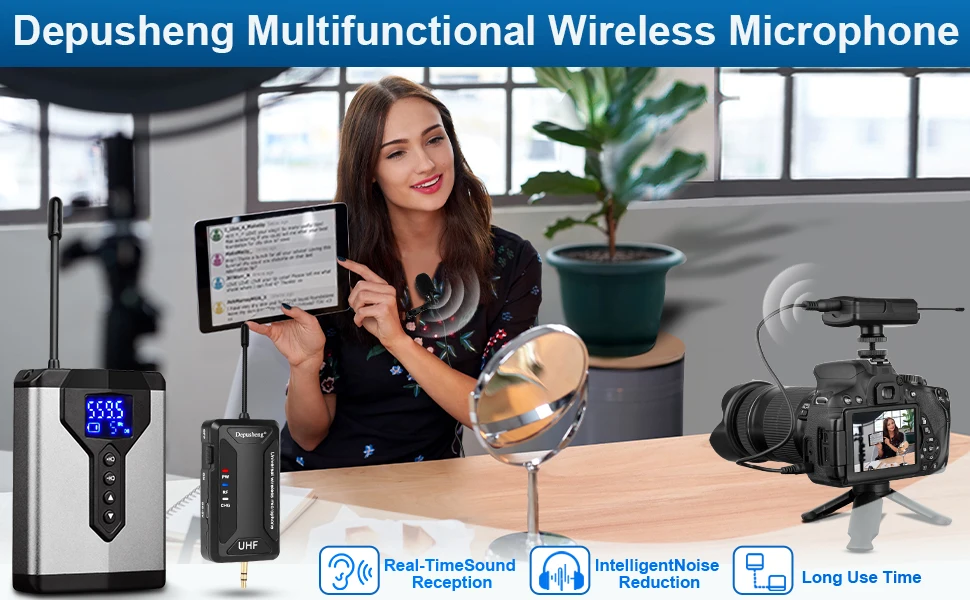 Depusheng-Wireless Lavalier Lapel Microfone System, Q6, Q7,