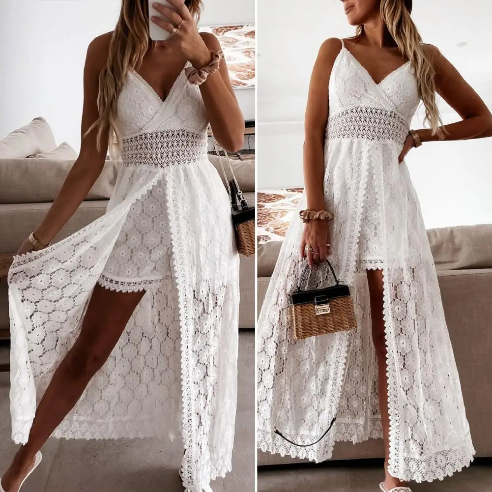 Maxi Dress Casual Aliexpress Beach Dress Summer New Solid Loose Straight  Mini Dress Beach Dress Hollow Out Lace Summer V Neck Long Dress Shorts  Playsuit For Beach AliExpress