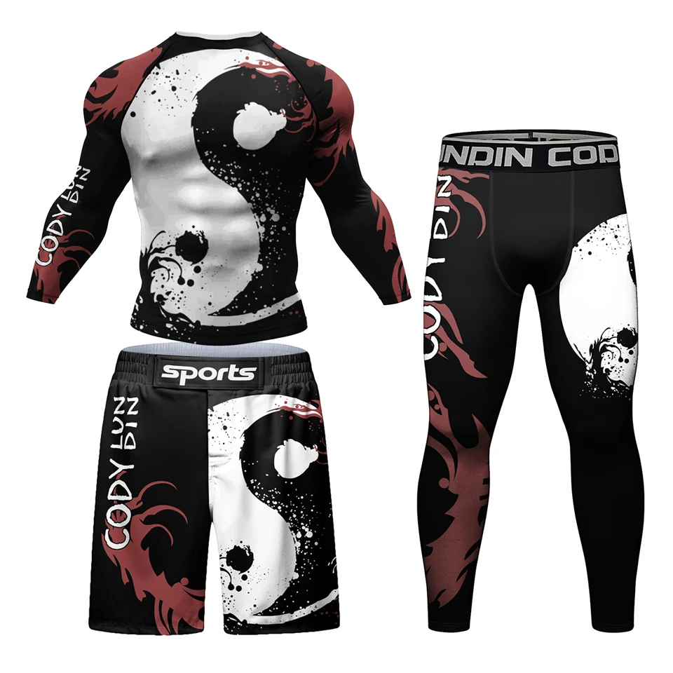 Sports Rashguard Jiu jitsu MMA Compression T-Shirt + Pants Sets Blank Surf Polyester Sublimation Rash Guard Boxing Sportsuits