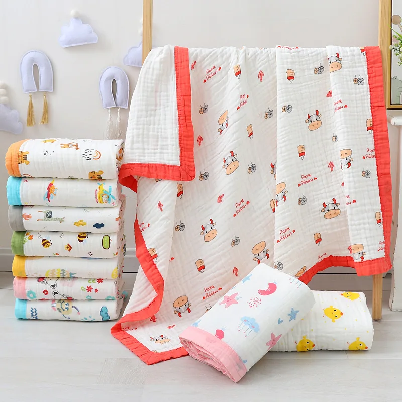 

Baby Muslin Blanket Newborn 6 Layers Gauze Bath Towel Infant Kids Swaddle Wrap Printed Cotton Toddler Blankets Sleepsack Stuff