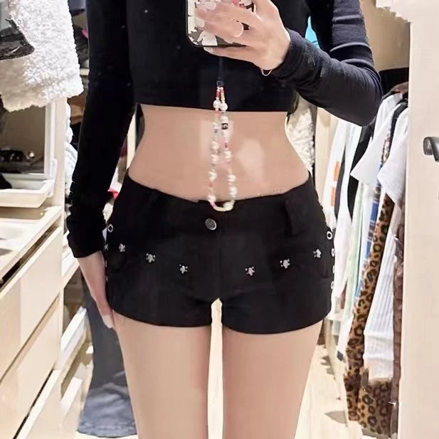 Netroots wear the same hot pants female hot girl y2k retro nightclub sexy low-waisted package hip rivets denim super short pants