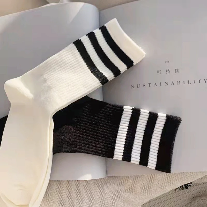 

Hot Sale 2023 Fashion Socks Street Hip Hop Skateboard Striped Mid Tube Socks Solid Color Breathable Cotton Socks
