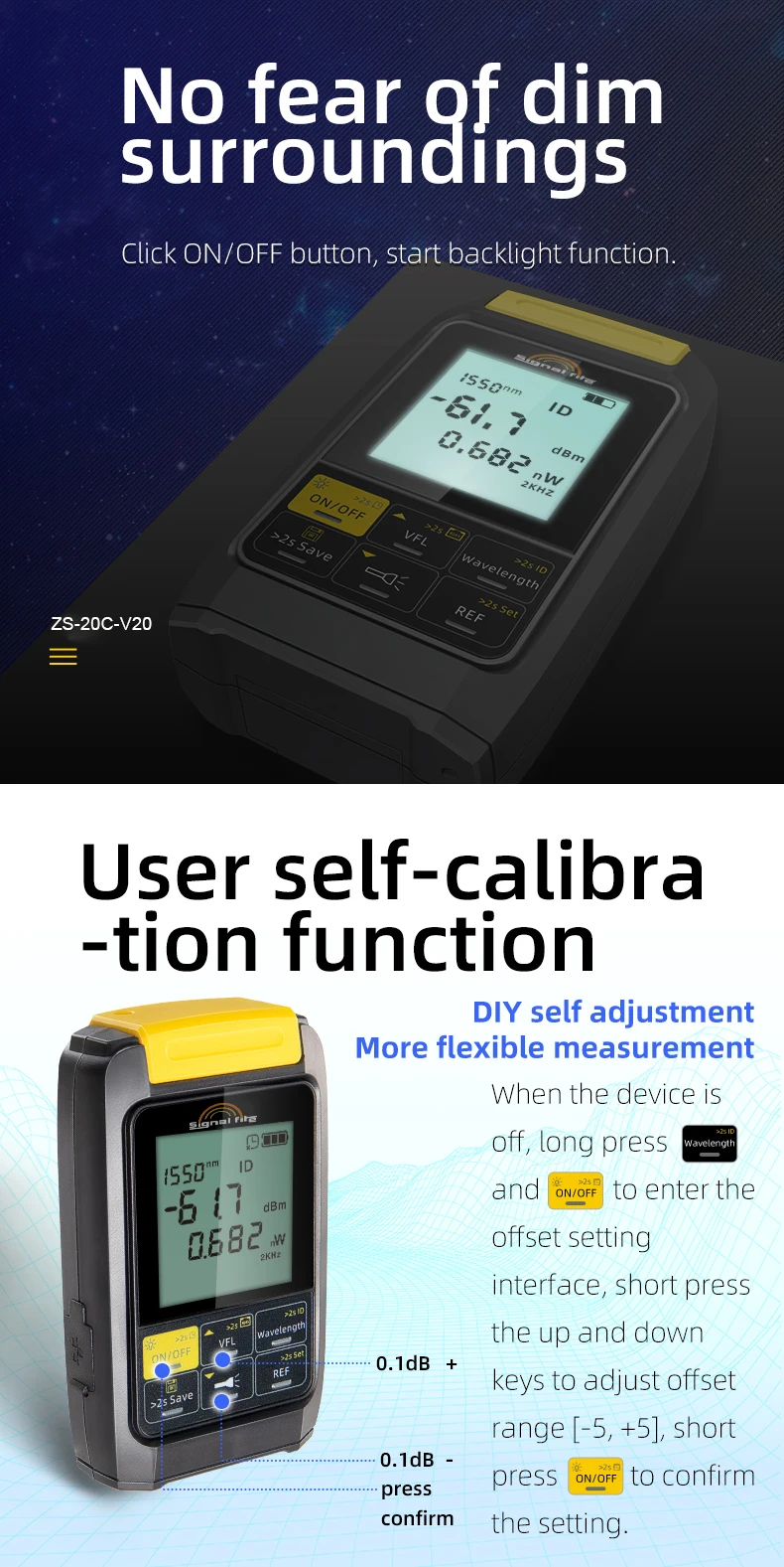 ZS-20C-V20 Optical Power Meter Visual Fault Locator Fiber Optic Ftth Tool Kit