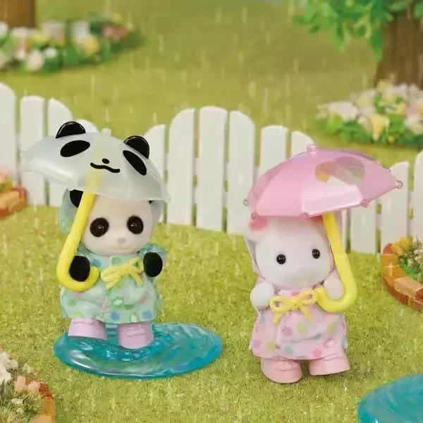 Kawaii Sylvanian Families Anime Figure Kindergarten Baby Raincoat Sylvanian Doll Forest Family Room Ornament Birthday Gift 5