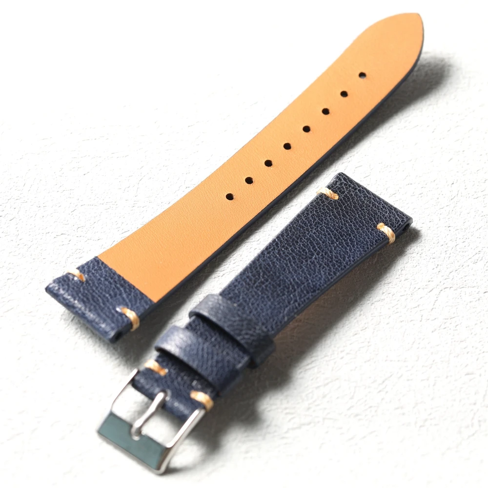 Luxurious Handmade Retro Blue Goat Leather Watchband - Ultra-Thin and Soft Strap