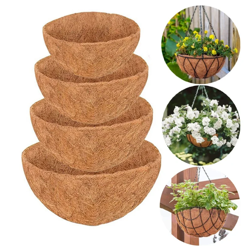 

1Pcs 8-20Inch Flowerpot Coconut Liners Round Hanging Basket Lining Plate Breathable Natural Coco Coir Planters Replacement Mats