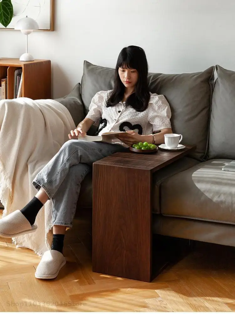 U-shaped Small Side Table Multi-functional Solid Wood Sofa Nordic Simple Cherry Wood Black Walnut