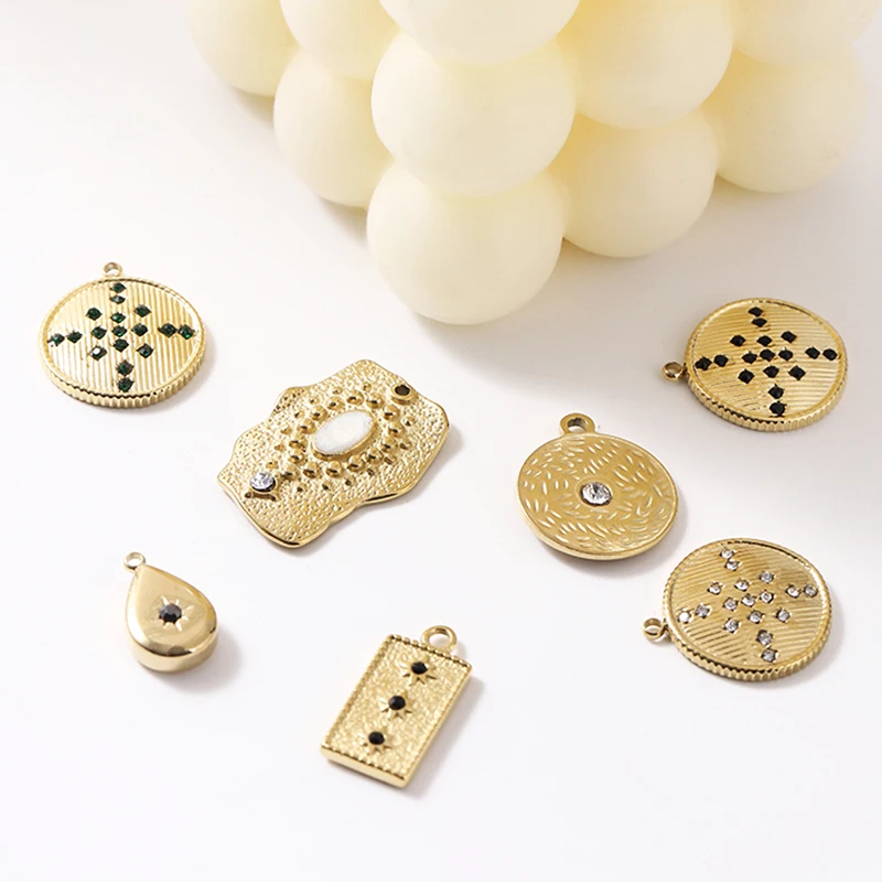 

3pcs Gold Color Stainless Steel Charm Pendants Water Drop Round Square Pendant for Jewelry Making DIY Necklace Pendant Wholesale